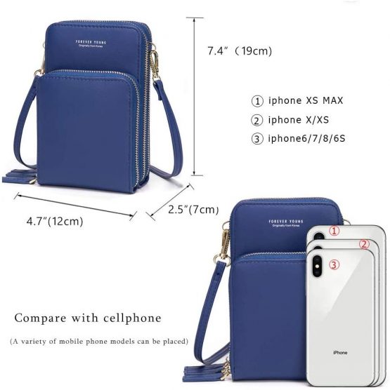 Fangoo Women Crossbody Phone Bag Small Cellphone Crossbody Purse Wallet Mini Lightweight Leather Cross Body Cell Phone Bag with Strap Card Slots (Blue) - Image 3
