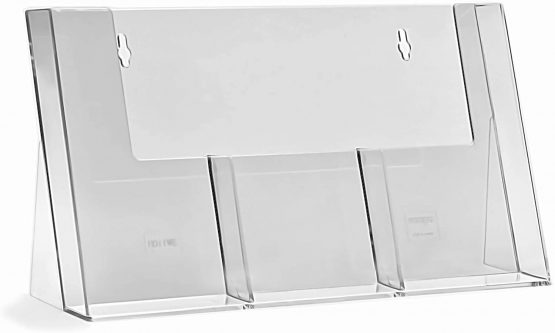 taymar® Table Brochure Holder/Flyer Stand with 3 Compartments for DIN Long (DL), Transparent