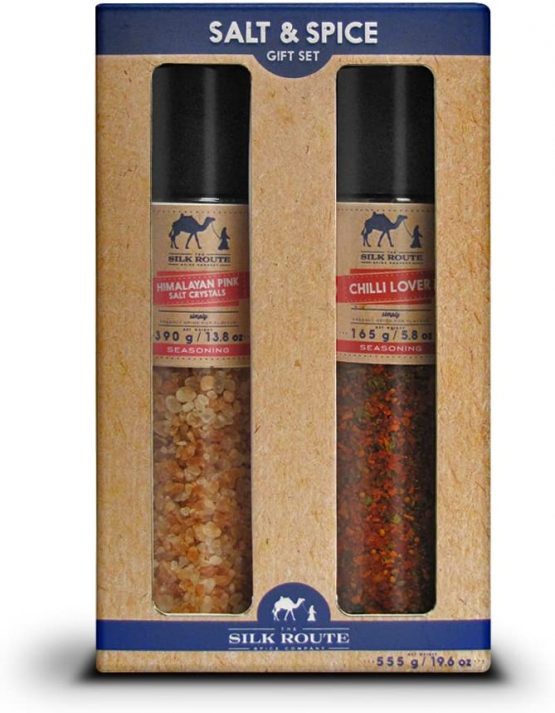 Silk Route Spice Company Giant Grinder Gift Set Himalayan Giant Grinder 380g and Chili Lover Giant Grinder 165g