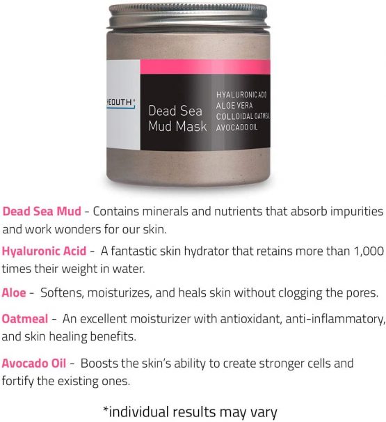 YEOUTH Dead Sea Mud Face Mask with Hyaluronic Acid, Aloe, Oatmeal, and Avocado, Minimizes Pores, Reduces Wrinkles, Clears Blackheads, Acne and Helps Oily Skin, Rejuvenates 8oz - GUARANTEED - Image 3