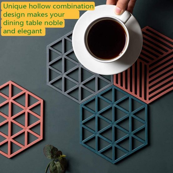 Deolven Silicone Table Mats,6 Pieces Insulated Flexible Durable Non Slip Coasters Kitchen Table Protector Mat Heat Trivet Mat for Bowl Dishes Blue/Grey/Orange 16 * 14cm - Image 4