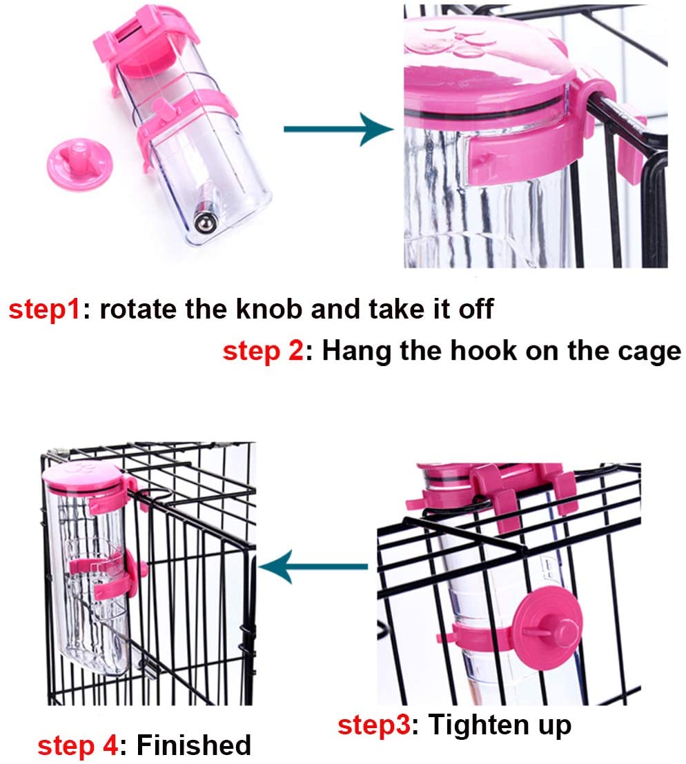 Dog Cat Automatic Water Dispenser 350ml No-Drip Pet Water Bottle Gravity Hanging Water Drinker Feeder for Crate Cage Kennel for Small Medium Puppy Dog Kitten Rabbit Hamster - Image 4