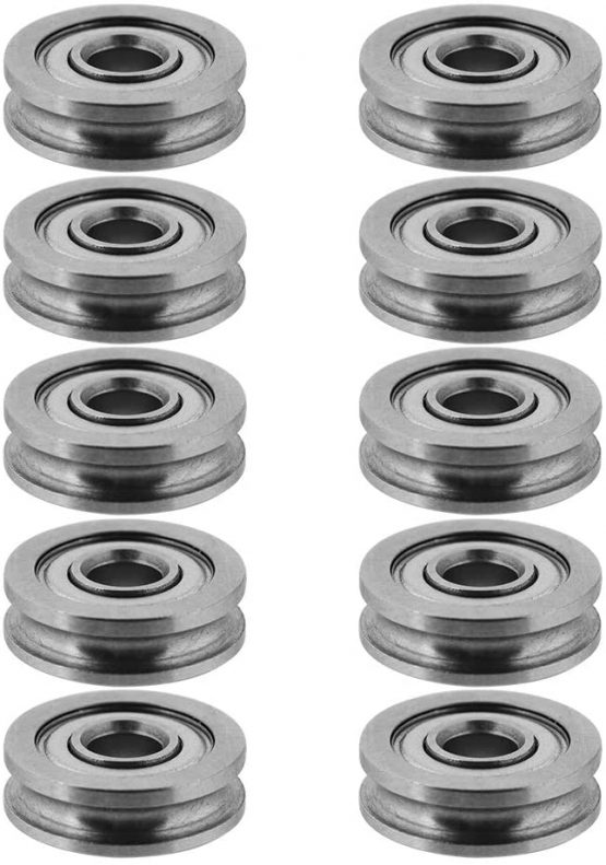 ASHATA 10Pcs 3D Printer U-Groove Wheel Pulley Bearing, Metal U-Groove Sealed Guide Wheel Pulley Rail Ball Bearing Replacement Parts Extruder Accessories U604ZZ 4 * 13 * 4mm