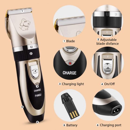 PANGU Dog Clippers Professional Pet Grooming Kit Low Noise, Rechargeable Pet Shaver Cordless Silent Dog Hair Trimmer with scissors comb Best Hair Clipper for Dogs Cats pets - Image 2