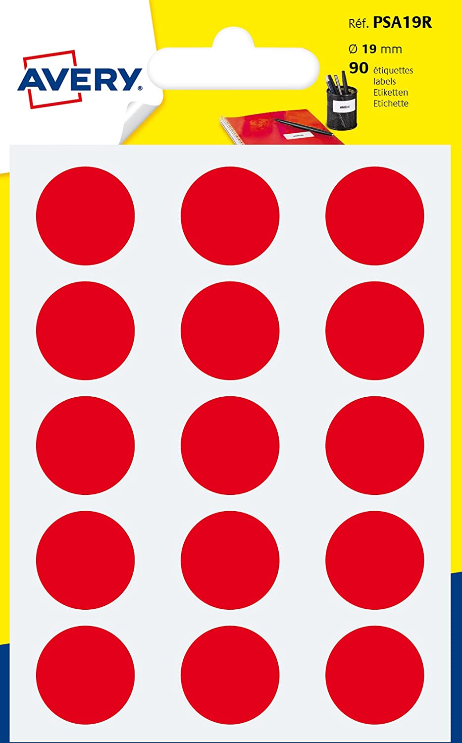 Avery 90 dots Diam 19mm red