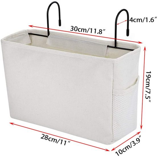 SUMNACON Bedside Hanging Storage Bed Pockets Baskets Dormitory Bed Organiser Caddy Desktop Storage Rack for Home Office School Dorm Room Bunk Bed (White) - Image 2
