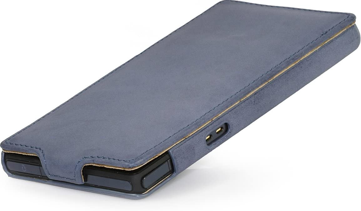 StilGut UltraSlim Leather Case for Google Sony Xperia Z Old Style Ocean Blue - Image 4