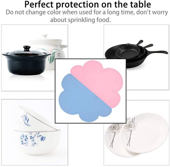 Kids Placemats, BETOY 2PCS Silicone Childrens Placemat Kids Placemats Cloud Shape Non Slip Foldable Portable Heat Resistant Kids Tableware for Toddlers Infant - Pink, Blue - Image 4