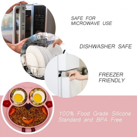 Baby Silicone Placemat, Non-Slip Feeding Plate for Toddlers Babies Kids with Strong Suction Fits Most Highchair Trays BPA-Free FDA Approved, Dishwasher and Microwave Safe (Rose Owl) - Image 3