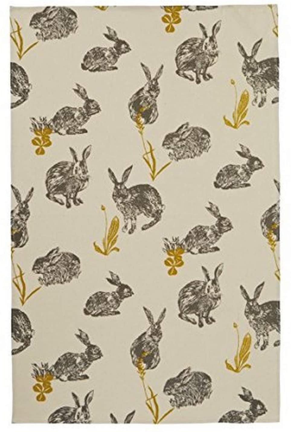 Block Print Rabbits Cotton Tea Towel by Ulster Weavers, Beige