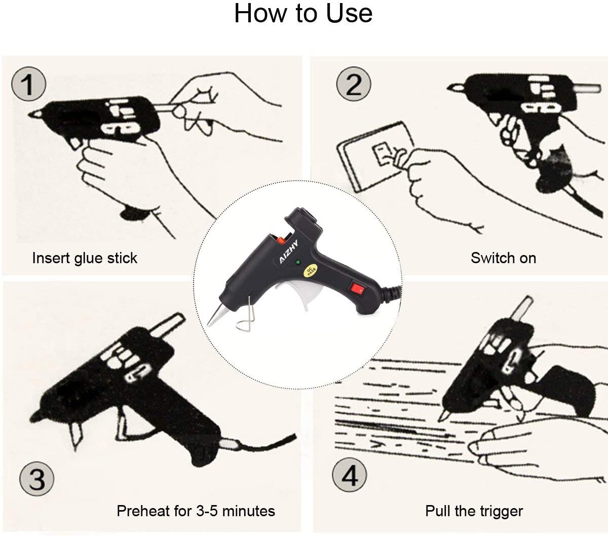 Hot Glue Gun, Heats Up Quickly 20W Mini Heating Hot Include 60 Pieces Glitter Hot Glue Colored Gun Sticks - Image 3