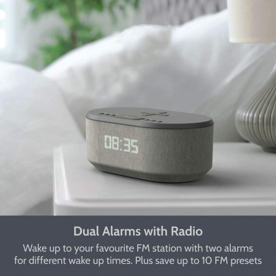 Bedside Wireless Charging Non Ticking Radio Alarm Clock with Dimmable LED Display - Mains Powered Dual Alarm Clock with USB Charger and Bluetooth Speaker - Image 4