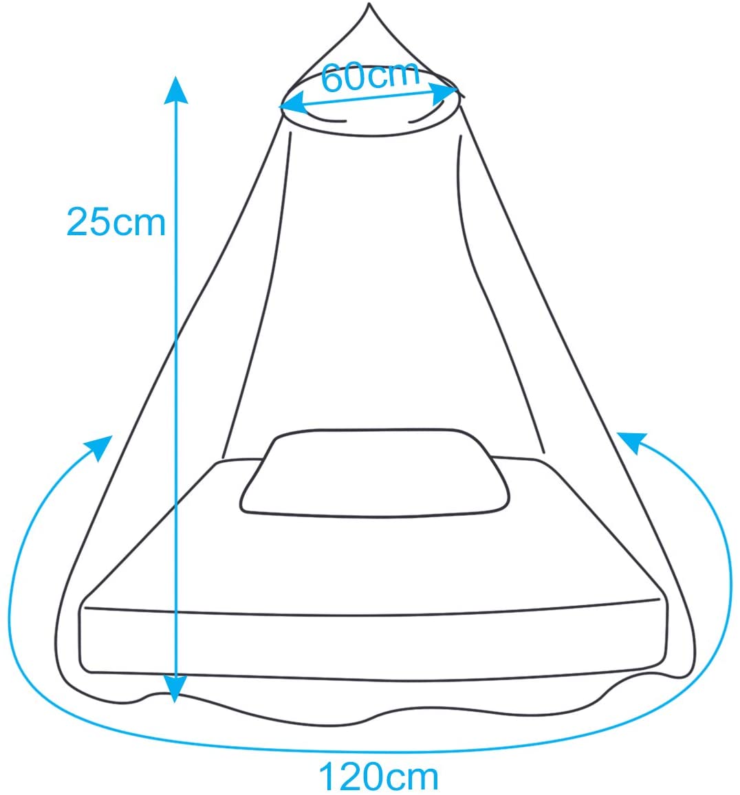 Vintoney Mosquito Net, Universal White Dome Mosquito Mesh Net, Easy Installation Mosquito Mesh Net Bed for All Size Bed, Hanging Bed Canopy Netting Ideal for Home Or Holidays (60x250x1200cm) - Image 3