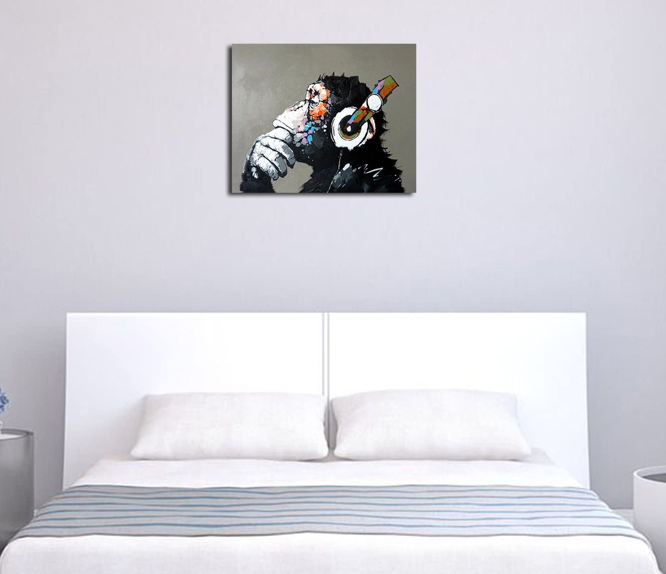 Fokenzary Hand Painted Oil Painting on Canvas Pop Art Cool Ape Listening Music with Headphone Framed Ready to Hang - Image 4