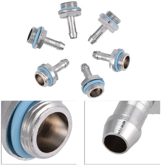 Bewinner 6 PCS Barb Fittings,Stainless Steel PC Water Cooling Two-Touch Fitting,G1/4 Thread Barb Connector for Tube (11mm) - Image 4