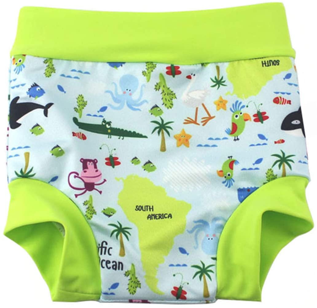 BabyPreg Baby Kids Swim Nappies Cover Diaper Pants High-Waisted Belly Protection Swimming Shorts (Green, 0-2 Years)