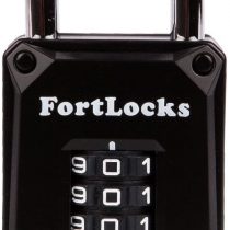 FortLocks Gym Locker Lock - 4 Digit, Heavy Duty, Hardened Stainless Steel, Weatherproof and Outdoor Combination Padlock - Easy to Read Numbers - Resettable and Cut Proof Combo Code - 1 Pack Black