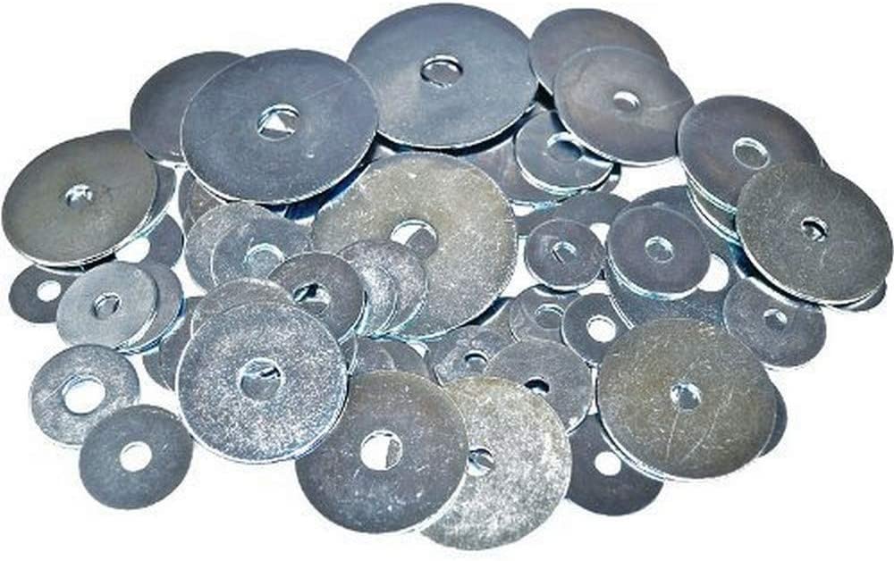 Merriway BH00910 (70 Pcs) Workshop Assortment of Penny Repair Mudguard Washers with Large Flange, Silver - Packs of 70 Pieces