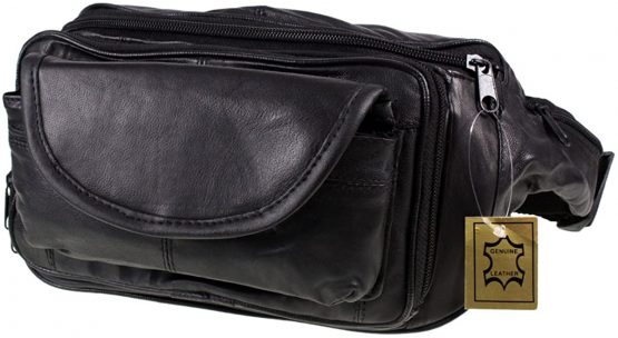 NEW BLACK SOFT LEATHER LARGE SIZE BUM BAG MONEY WALLET DESIGNED BY LORENZ 1964, One Size