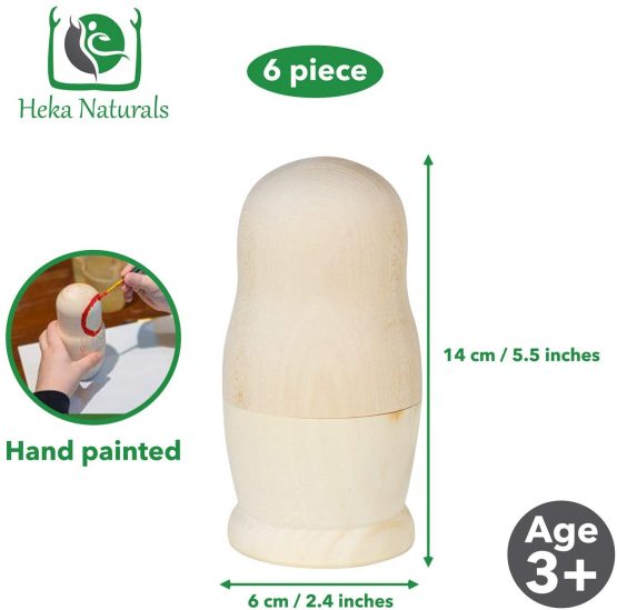 Heka Naturals Unpainted Russian Dolls, 6 Blank Matryoshka Dolls Handmade in Russia | Paint Your Own Traditional Matryoshka Nesting Doll | Blank, 6 piece, 12 cm (4.7 inches) - Image 3