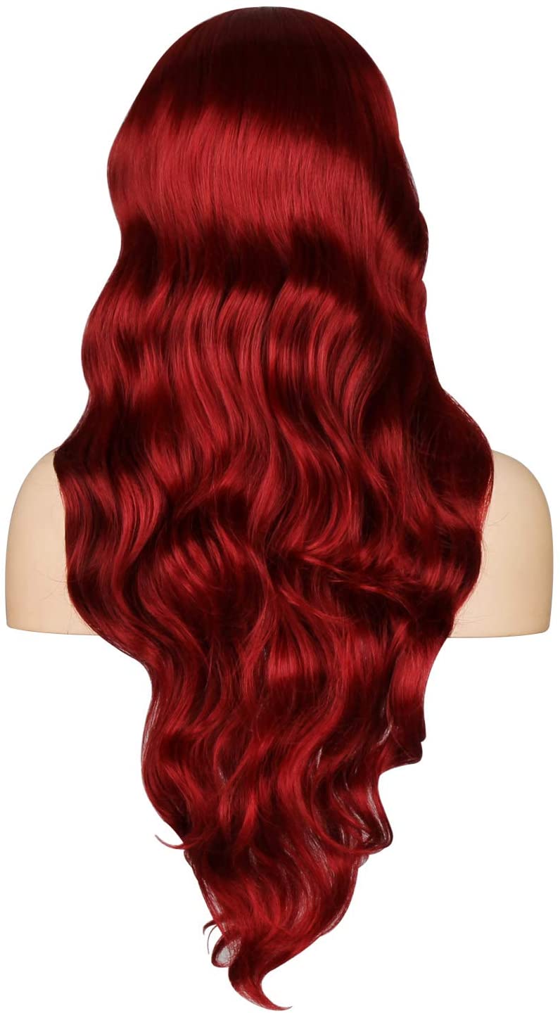 OKVGO Dark Red Fashion Natural Full Long Curl Wig for Women Cosplay Party and Ladies Daily Use, Dull Red, 32 Inch (Pack of 1) - Image 3