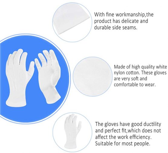 Aipaide 5Pairs White Cotton Gloves Hand Moisturising Formal Nylon Cotton Gloves for Eczema/Men/Women/Police/Waiters Drivers/Jewelry Inspection - Image 3