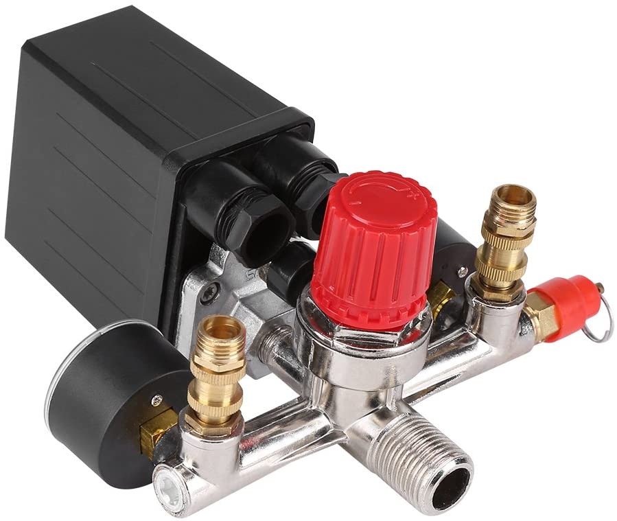 Fdit Air Compressor Pressure Switch Gauge Double Safety Valve Pressure Control with 120 Psi Pressure Regulator 230 V - Image 2