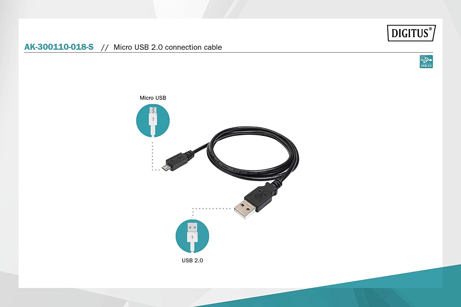 DIGITUS USB 2.0 cable - 1.8 m - USB A to Micro B - 480 Mbit/s - connection cable for computers notebooks, hubs, smartphones - black - Image 2
