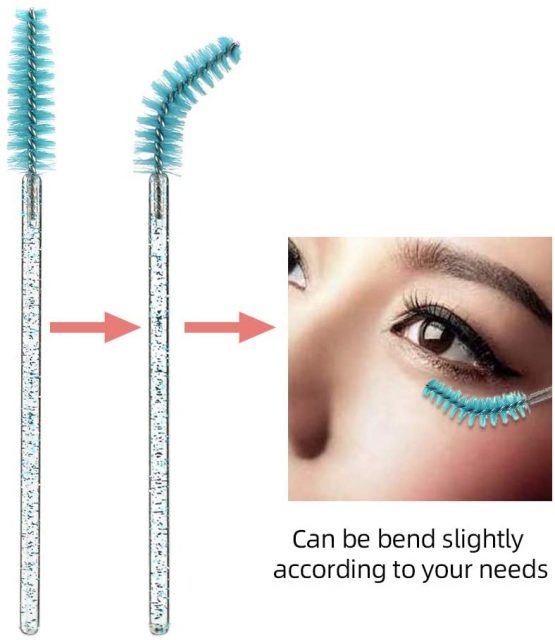 ATOMUS 100 Pack Mascara Wands Disposable Eyelash Mascara Eyebrow Brushes Applicator 6 Colors Makeup Cosmetic Brush with Crystal Handle for Eyelash Extensions Mascara Use (100pcs Pink) - Image 3