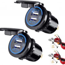 Thlevel Dual USB Charger Socket, Dual 5V/4.2A USB Car Charger Power Outlet with switch for 12V/24V Car, Boats and Marine, Motorcycle, Truck, SUV, UTV (2x USB Socket Blue)