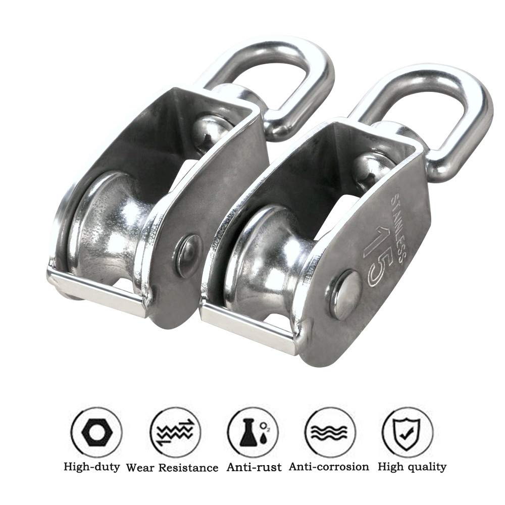 12Pcs Single Pulley Block (M15), MERYSAN 304 Stainless Steel Hanging