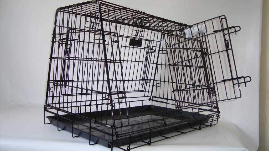 DogHealth Double 4‑Door Sloped Car Cage - Dual‑Dog Travel Crate with Removable Divider, Escape Hatch & Fold‑Flat Design