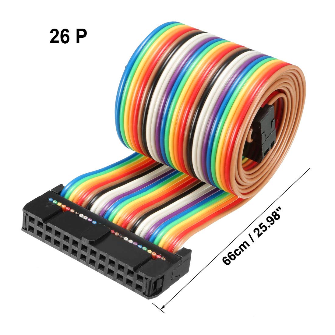 sourcing map IDC Rainbow Wire Flat Ribbon Cable 26 Pins 66cm Length 2.54mm Pitch 2pcs Type-B, 26P-66cm 2pcs - Image 2