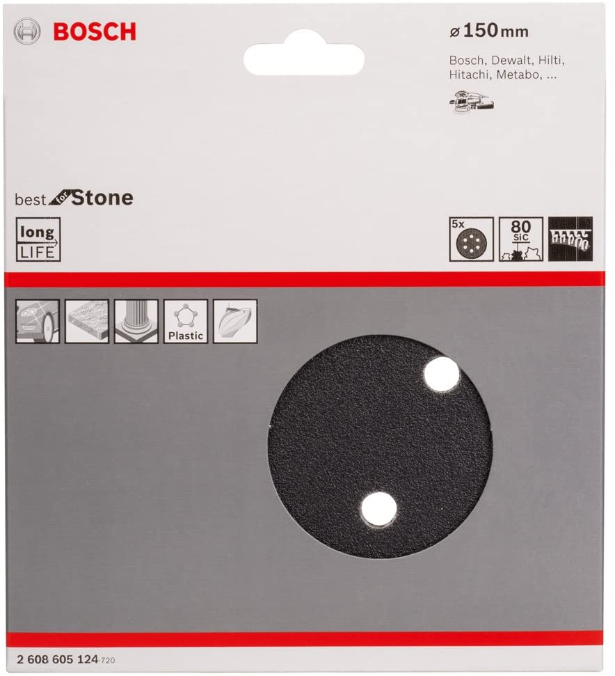 Bosch 5x PRO Plastic and Hard Stone F355 Sanding Disc (for Concrete Hard stone, diameter mm, Grit 80 - Image 2