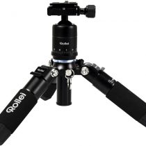 Rollei Compact Traveler Mini M 1 I Black I Light aluminium mini travel tripod I Small pack size photo tripod I Macro tripod with 780g weight I Arca Swiss quick release plate, ball head and tripod bag