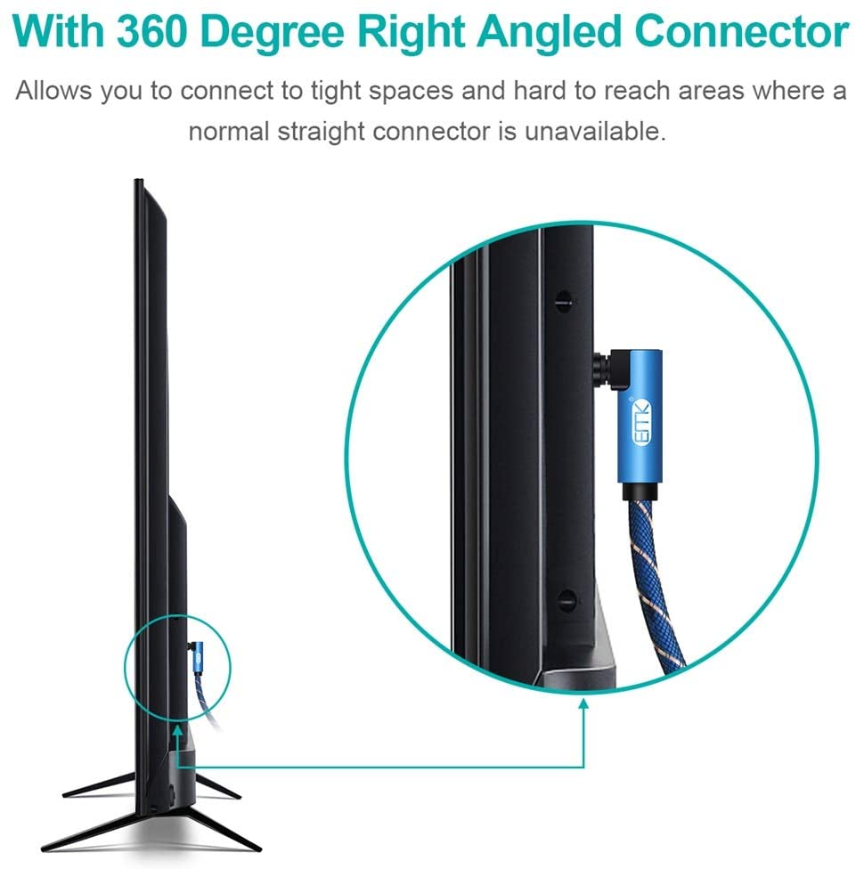 EMK 90 Degree Optical Cable, 360 Degree Swivel Adjustable Right Angled Optical Audio Cable - Image 2