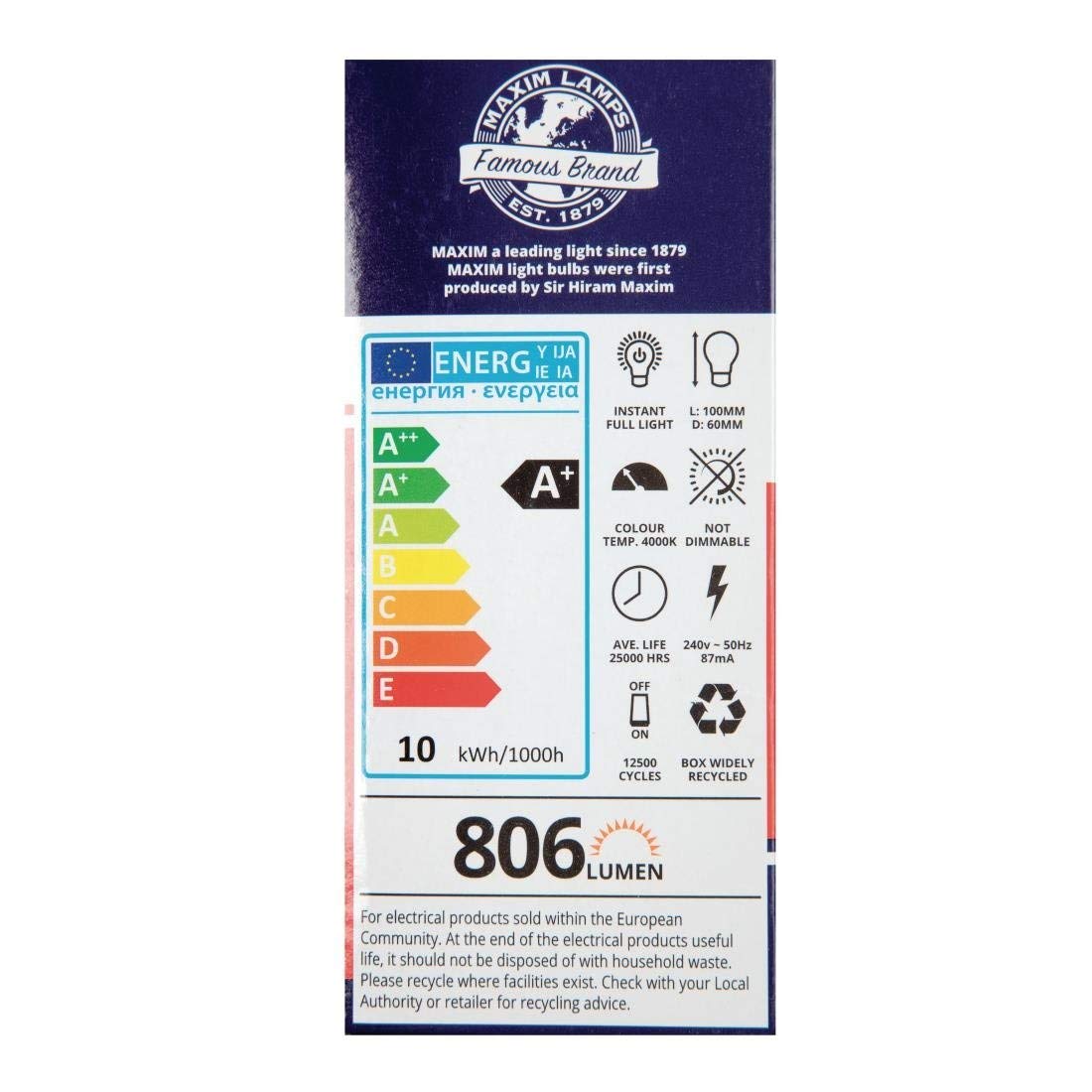 Maxim LED GLS Edison Screw (Cool White) - 10watt (60watt) (Pack 10), 60MLGESCW5X10, Pack of 1 - 10 Count Lightbulbs - Image 3