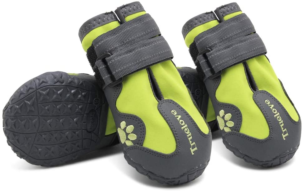 Mokcci Truelove Dog Boots Waterproof Dog Shoes with Reflective Straps for Small Medium Large Dog Outdoor, Green, 2#(Pack of 4)