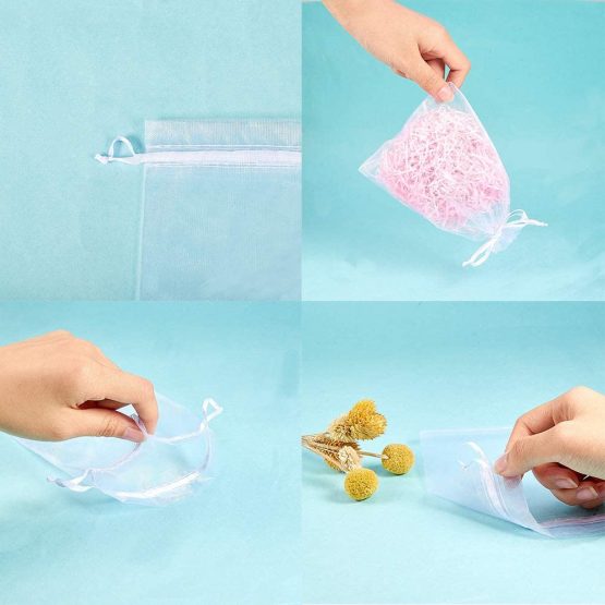 NBEADS 100 Pcs Organza Bags, Rectangle, White, 18x13cm - Image 4