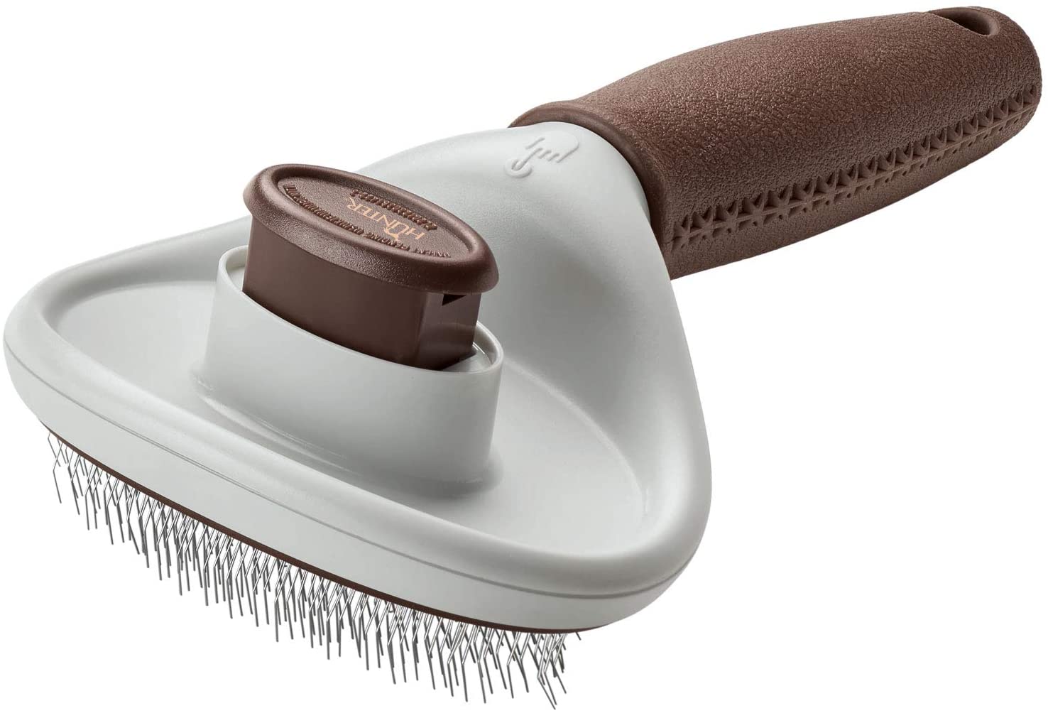 Hunter - Self-cleaning brush carding L, grey / brown