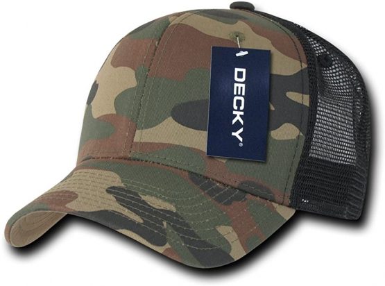 Decky Cotton Curve Bill Trucker Baseball Cap - Woodland/Woodland/Black