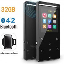 MUSRUN MP3 Player 32GB compatible Bluetooth 5.0, Line-in record, Wired earphones Control, FM, Armband, HIFI, Shuffle play, Time-sleeper, Metal shell, Matt, Xmas Packing