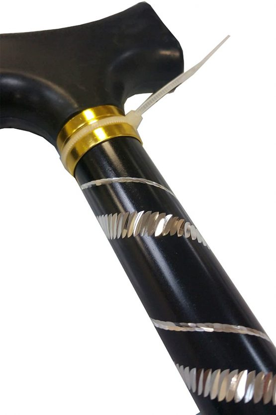 Deluxe Black with Silver Etched Engraved Flecked Stripes Pattern Ladies Adjustable Walking Stick Cane - 23" - 38.5" - Image 2
