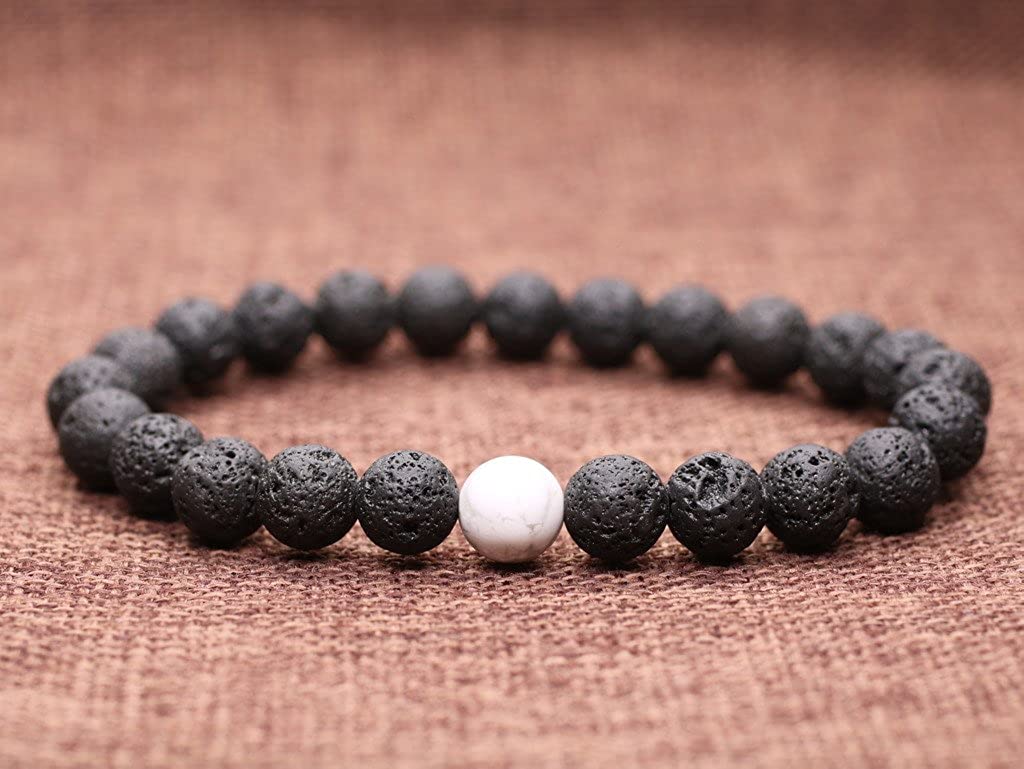 COAI His and Hers Bracelets Lava Howlite Black and White Stone Beaded Yin Yang Bracelets for Couples, Lava & Howlite, 7 inch - Image 2