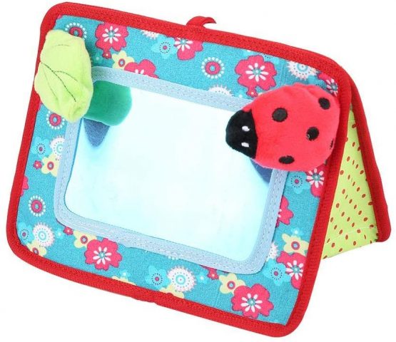 Crib and Floor Activity Mirror Toy, Safe Beetle Ring-Down Baby Cognitive Mirror Stroller Hanging Toy