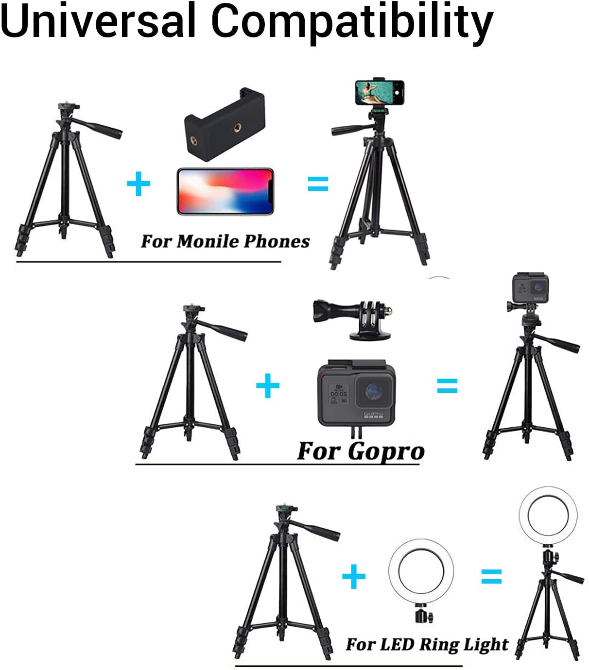 Phone Tripod,LINKCOOL 42" Aluminum Lightweight Portable Camera Tripod for Iphone/Samsung/Smartphone/Action Camera/DSLR Camera with Phone Holder & Wireless Bluetooth Control Remote (Black) - Image 2