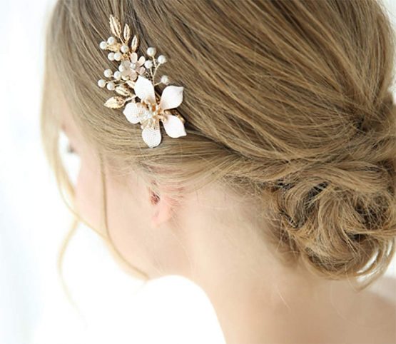 Deniferymakeup 3.2'' Gold Hair Clip Bridal Hair Jewelry Handmade Headpiece Pearl Hair Clip Wedding Hair Accessories - Image 3