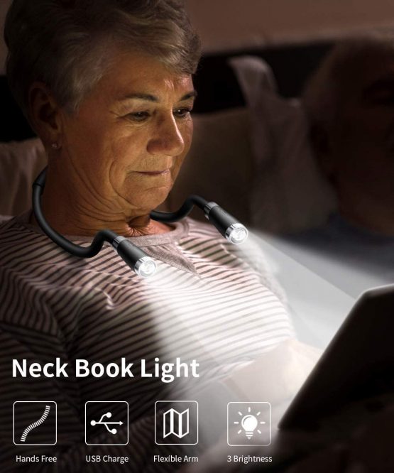 SingHong Neck Book Light LED Reading Lamp USB Rechargeable, Hands Free, 4 LED Bulbs, 4 Adjustable Brightness, for Reading in Bed or Reading in Car Lamp (Black) - Image 2