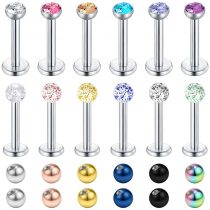 16PCS Piercing Barbell 16G Surgical Steel & Acrylic Tragus Labret Lip Bars Studs 4/5/6/8mm Jewellery with 3mm Replacement Balls