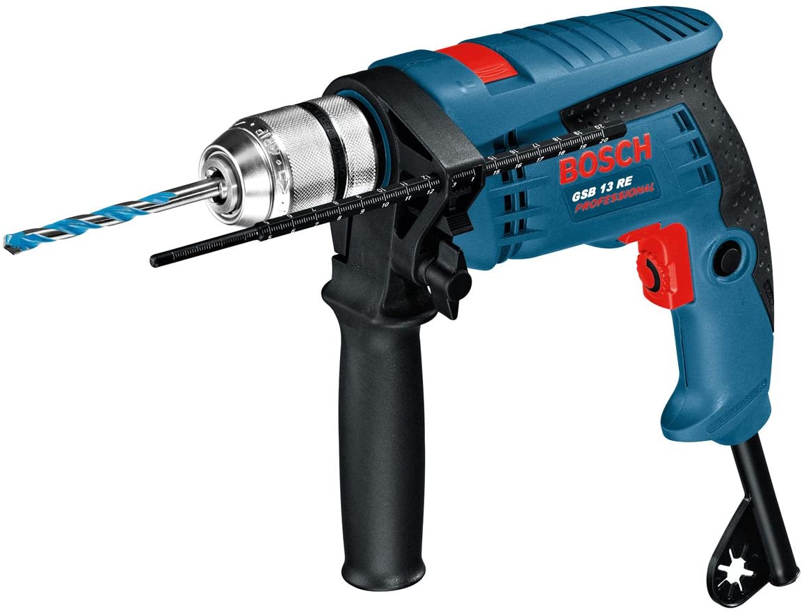 Bosch Professional Corded Impact Drill GSB 13 RE (240V, 600W, incl. Depth stop 210 mm, Keyless chuck 13 mm)
